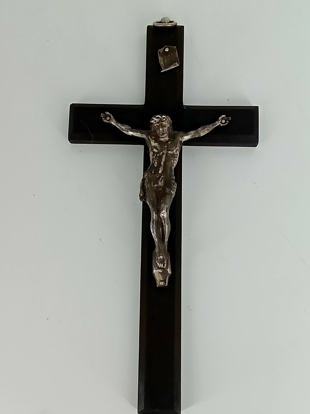 Crucifix ,Black Wall with Silver Corpus